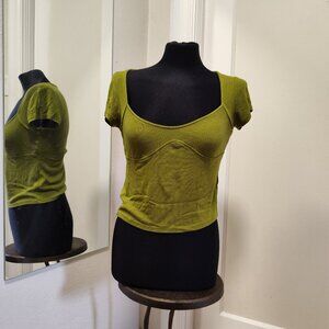 Green Urban Outfitters Ribbed Corset Stretch Crop